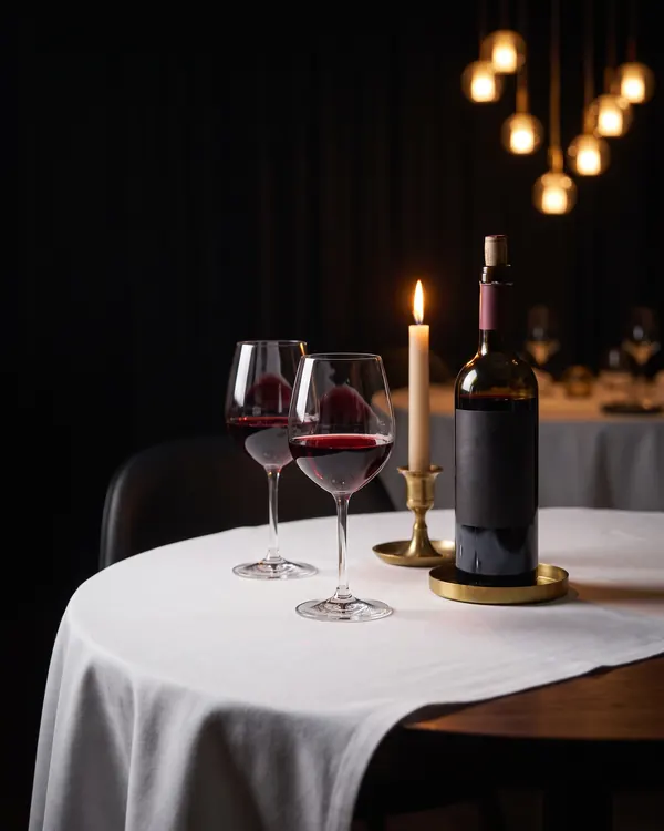 Deux verres de vin rouge à la bougie